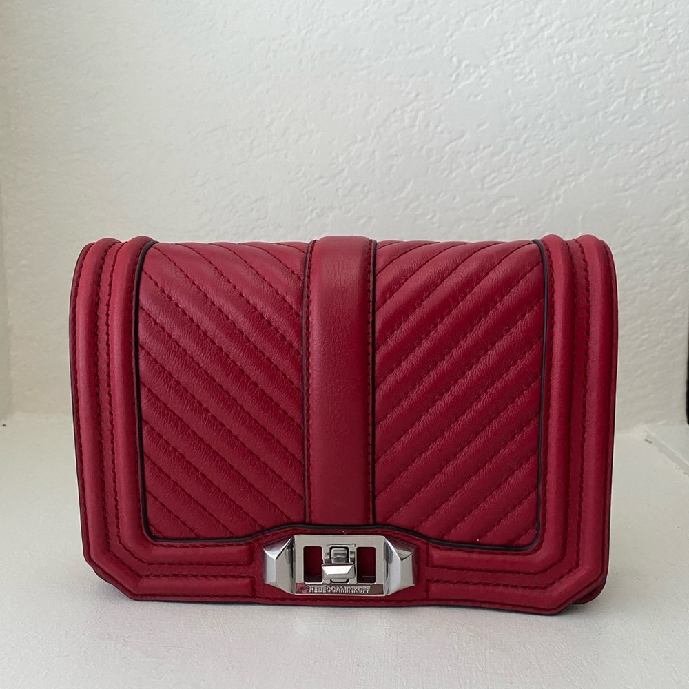 *SOLD* Rebecca Minkoff Chevron Quilted Small Love Crossbody - Scarlet Red
